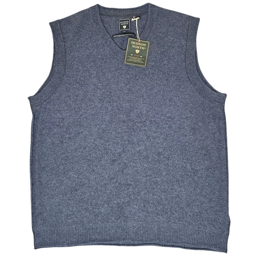 Hudson North Blue Sleeveless Sweater Vest Size L Lambswool - Picture 1 of 9